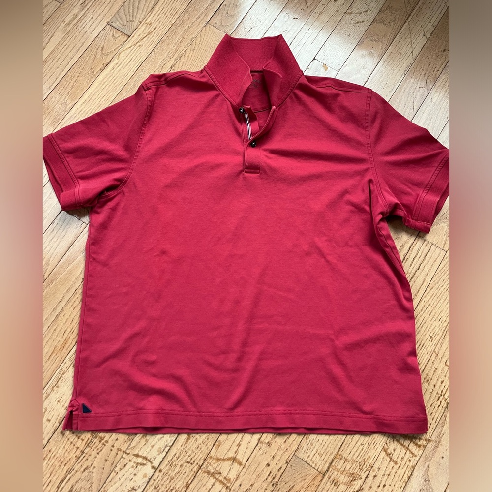 Untuckit mens wrinkle free red polo with red white blue ribbon shirt size XL